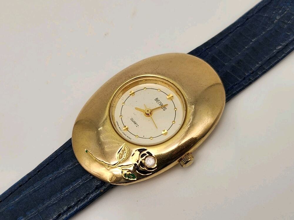 Rare Vintage Benrus Goldtone Rose Bezel Watch for Ladies Luxury Dress Watch